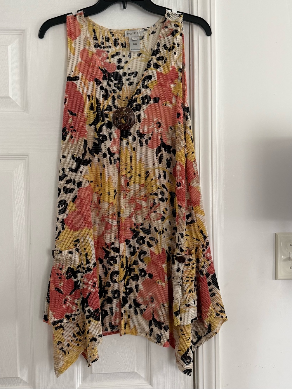 Multiples Coral and Yellow Floral Midi Dress